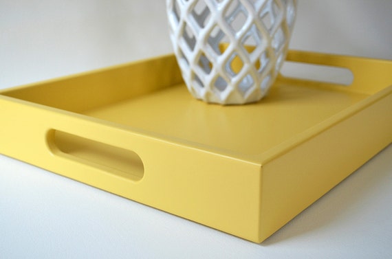 Golden Yellow Lacquer 14 x 18 Serving Tray Coffee Table Tray