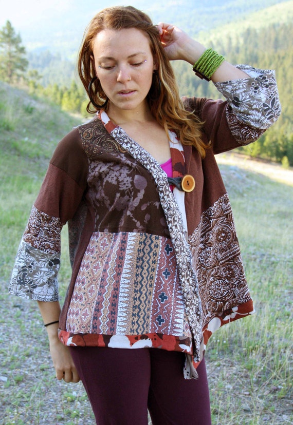 Eco Yoga Wrap/Festival Coat Upcycled Patchwork Jacket Cropped