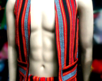 Tribal men's vest made from handwoven fabric, available in different colors and sizes