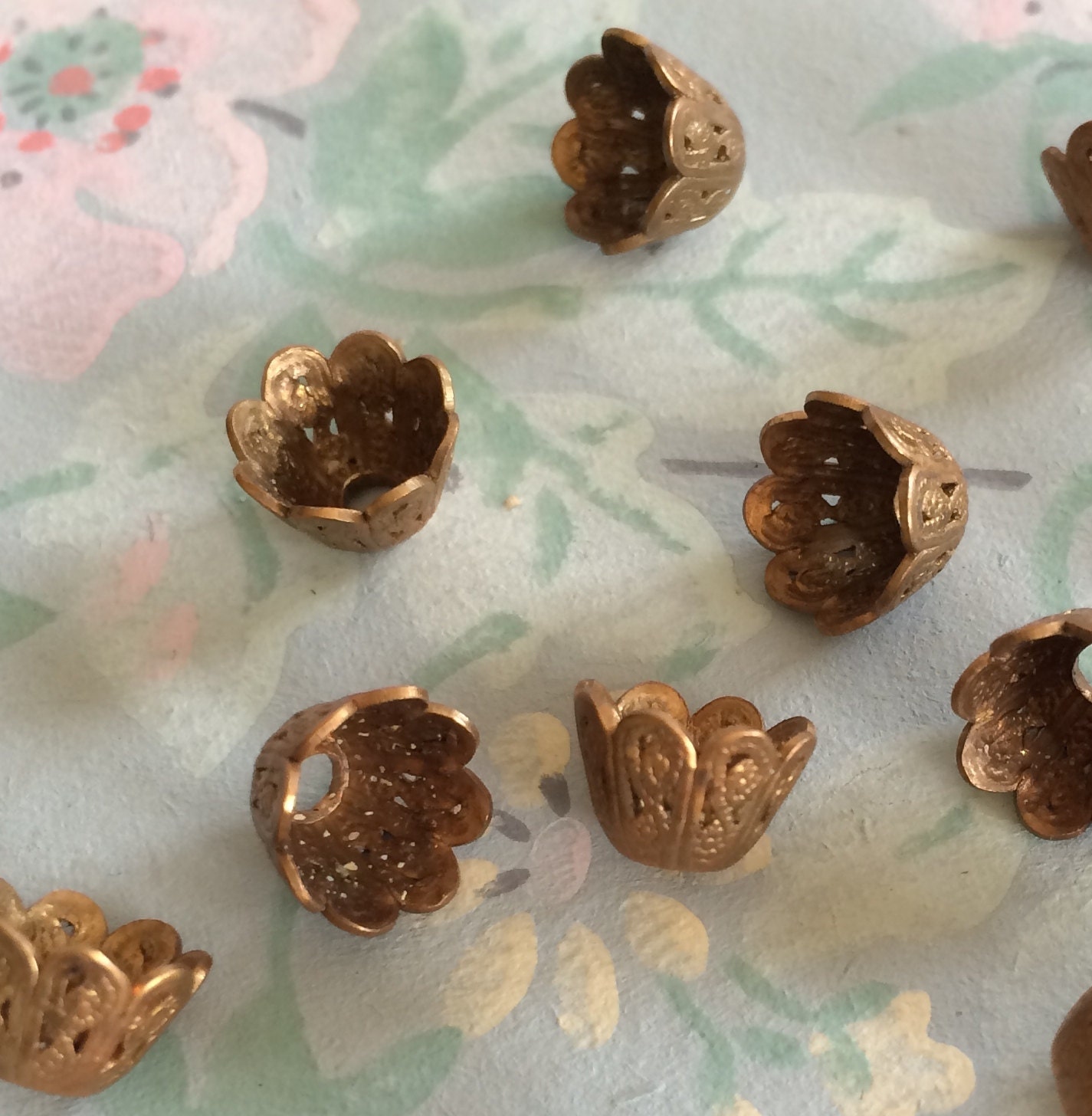 Vintage Flower Bead Caps Filigree Bead Caps Brass Bead Caps