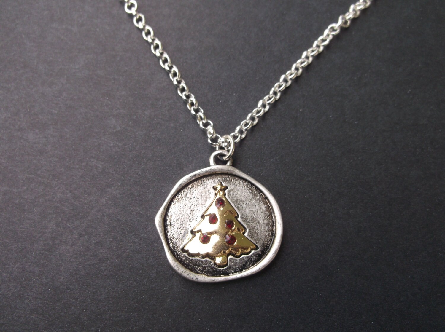 Christmas Tree Necklace Silver and Gold Colored by MistyGem