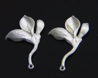 6 pcs of brass floral charm pendant 30x18mm-1669-matte silver