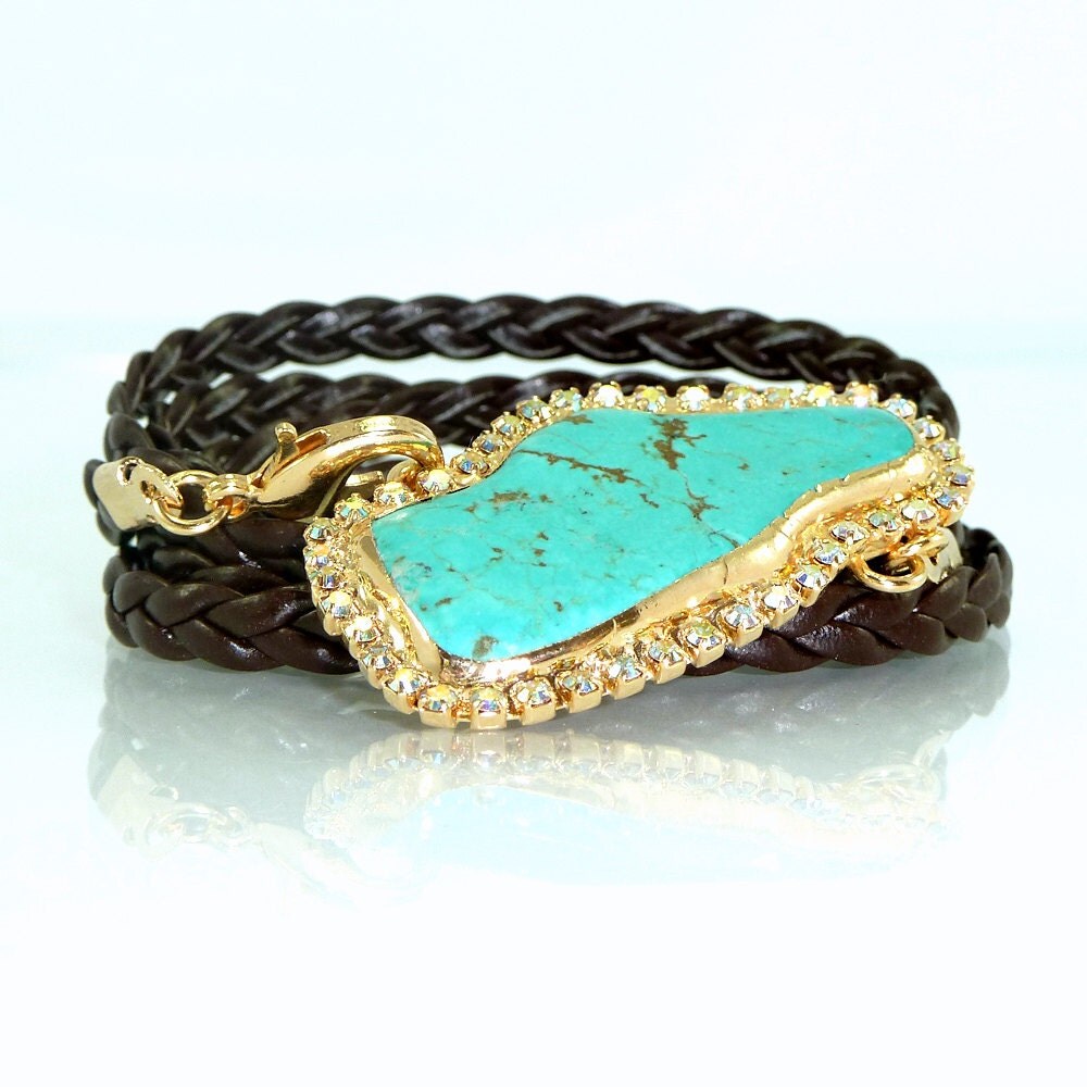 Leather Turquoise Bracelet Turquoise Wrap Bracelet by inbalmishan