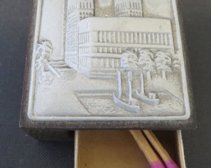 Vintage Match Safe, Oslo Norway Souvenir, Aluminum Wood, Match Box, Mid Century Modern