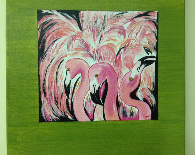 12" x 12" Canvas - Flamingos Dancing in Acrylics