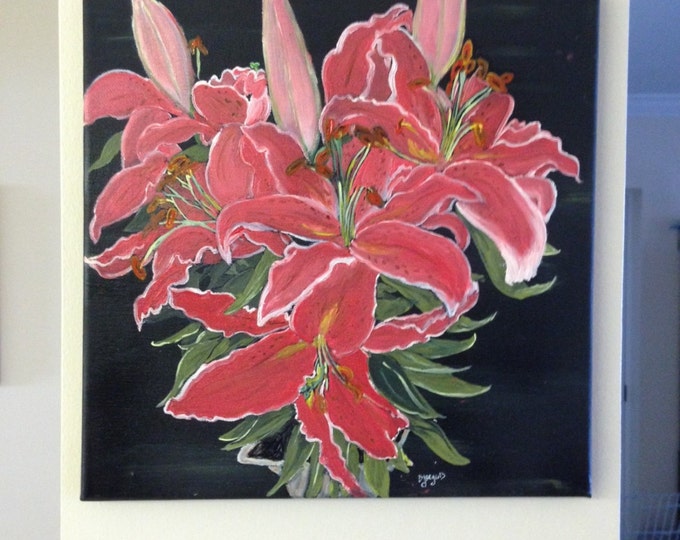 Oil Painting on Canvas of Oriental Lily - 12" x 12"