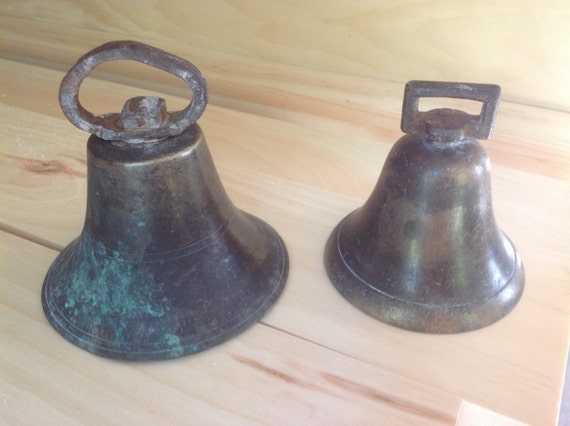 Items Similar To Antique Brass Cow Bells - Vintage Bell Pair With Great ...