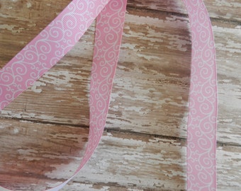 3 Yards of 7/8 Pink and White Swirl Grosgrain Ribbon