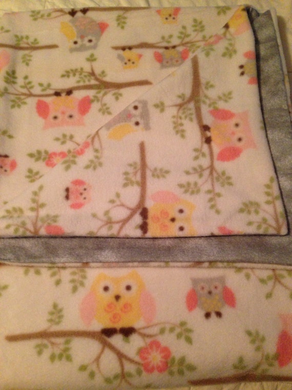 Large Swaddle Blanket Baby Owls Soft Fleece Tie Dye by QuinnsBin