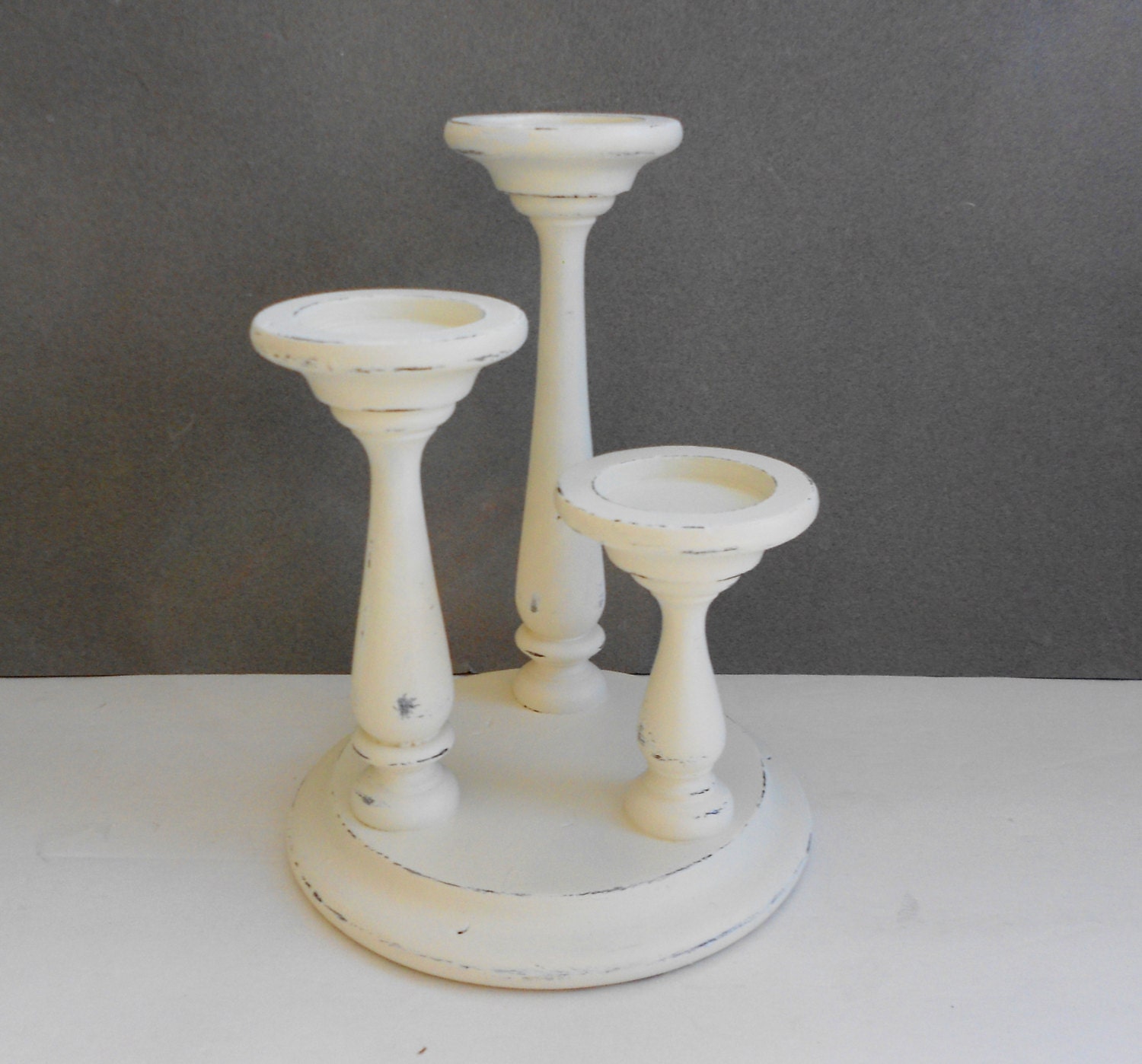 CANDLE HOLDER Three Tier Vintage Wood Painted by MollyMcShabby