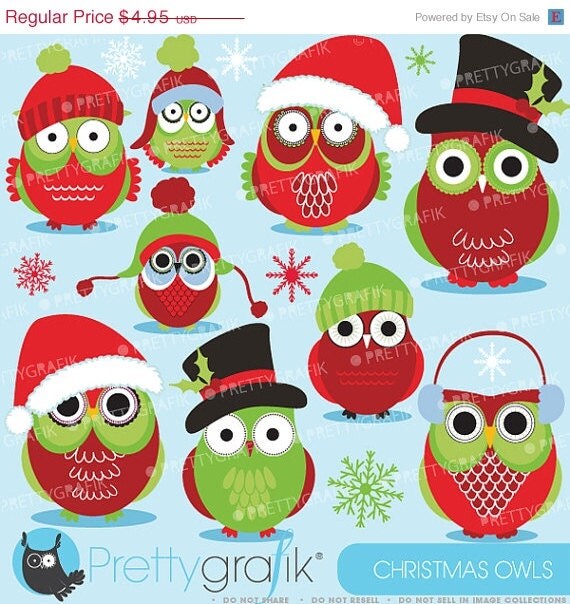 80% OFF SALE Christmas Owls clipart commercial use, vector graphics, digital clip art, digital images - CL588 Il_570xn