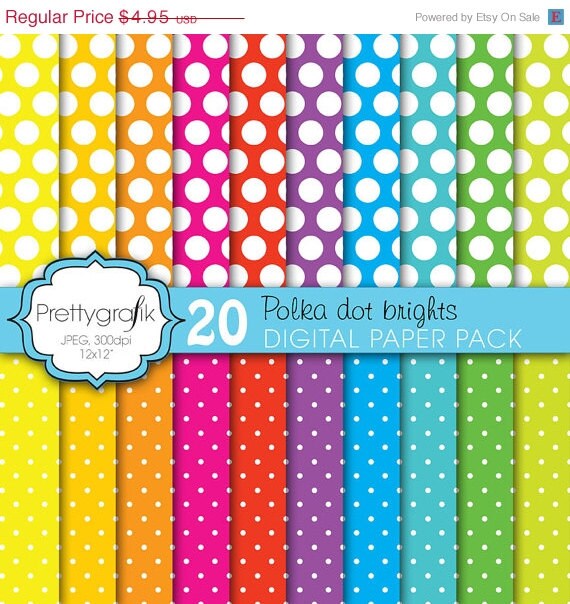 80% OFF SALE polka dot brights digital paper, commercial use, scrapbook papers, background - PS610 Il_570xn