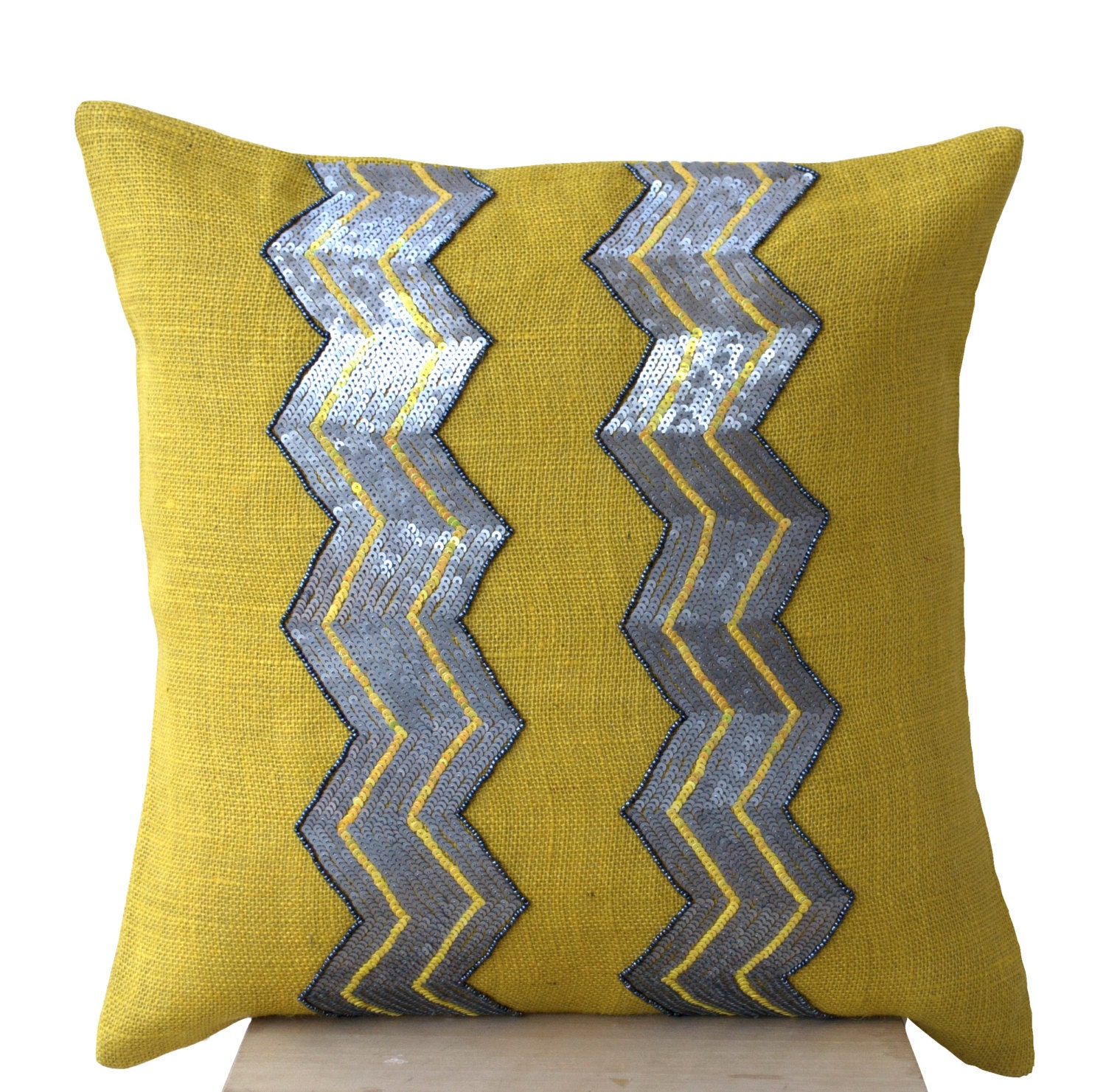 Yellow Burlap Pillows Grey Sequin Chevron Cushion Decorative