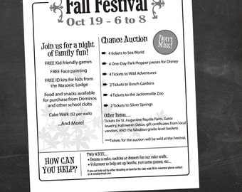 School Fall Festival, Fall Harvest Festival, Event Custom Printable - flyer - color or black and white, PTA Flyer, PTo Flyer