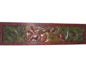 Antique Headboard Carved Wood Relaxing Ganesha Colorful Wall Panel From India