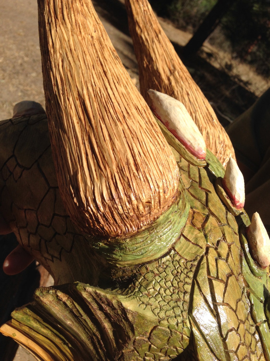 Large DRAGON HEAD Wood Carving OOAK Hand Carved & Painted