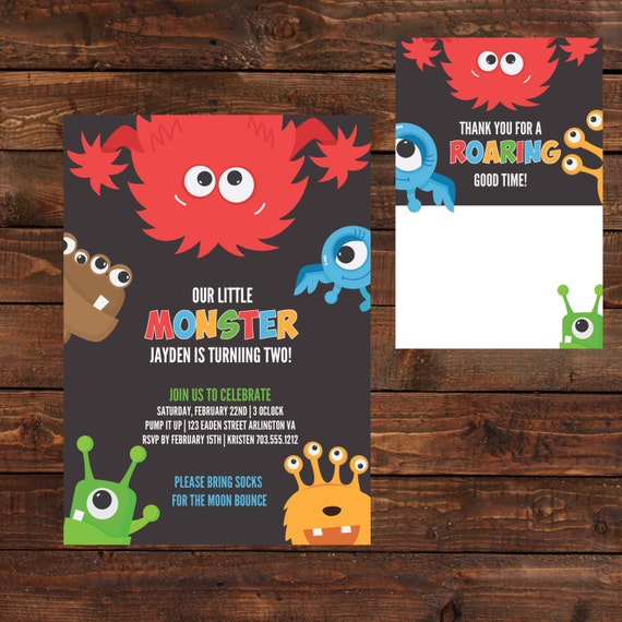 Monster Inivitation and Thank You card PRINTABLE Il_570xn