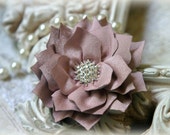 Mauve Fabric Flowers with Large Rhinestone Center, for Headbands, Clothing, Sashes, Altered Art, approx. 3 inches across, EM-007