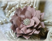 Mauve Fabric Flowers with Large Rhinestone Center, for Headbands, Clothing, Sashes, Altered Art, approx. 3 inches across, EM-007