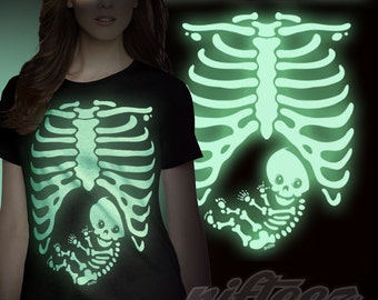 Pregnant Baby Skeleton Rib Cage -TR12874- T-Shirt Funny Pregnancy Costume Baby Shower Party Maternity Humor Gag Gift Tee Shirt