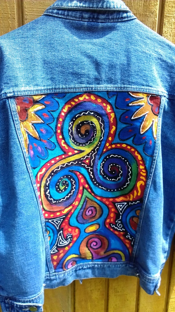 Wearable Art Hand Painted Denim Jacket 