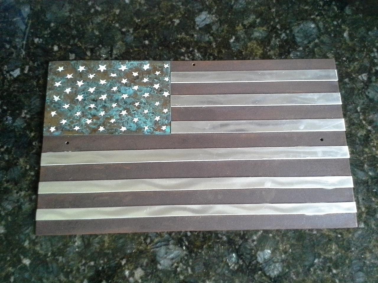 Metal American flag wall art made from copper steel and