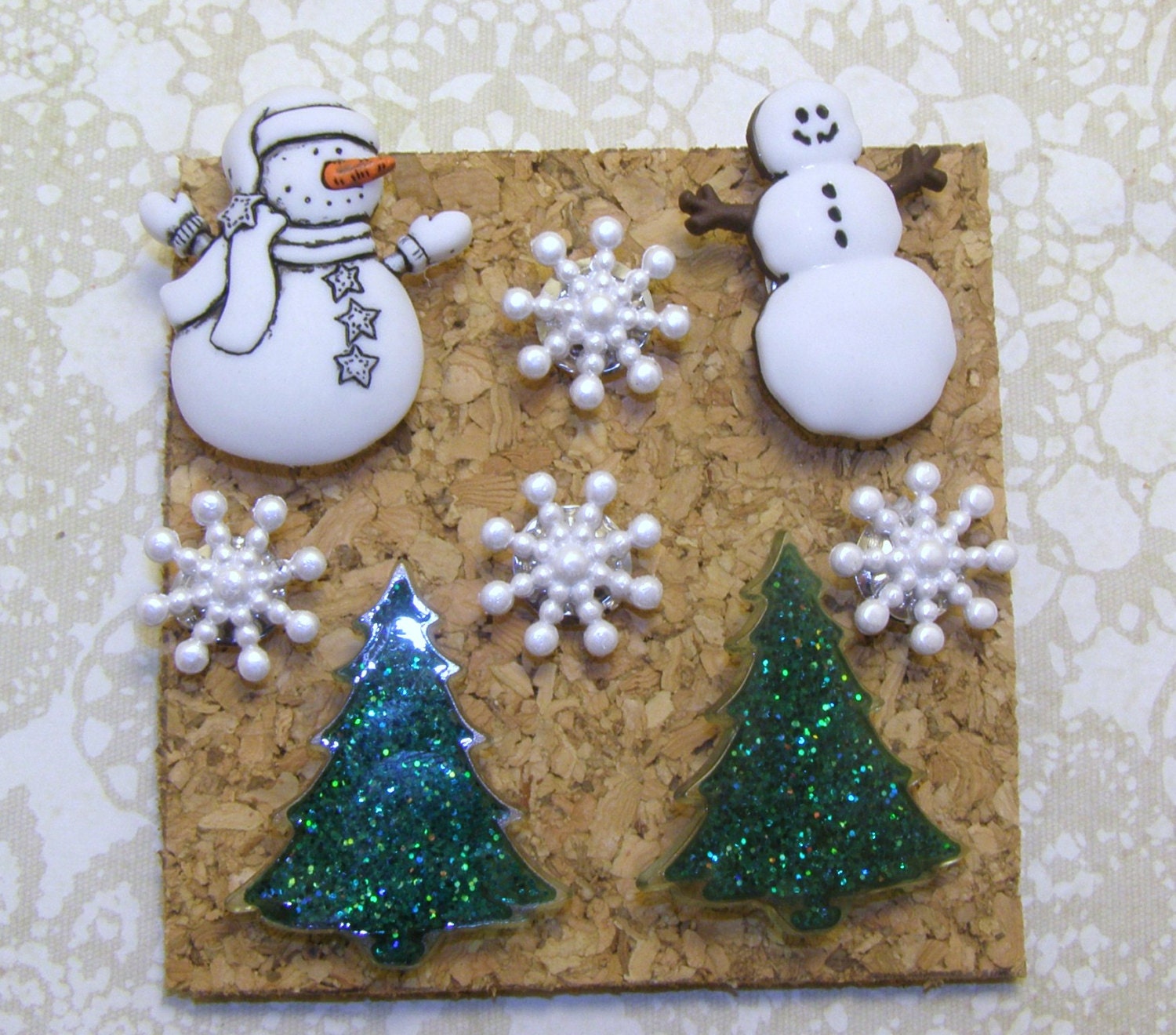 Christmas Push Pin Christmas Trees Snowman by 24sevenjewelry
