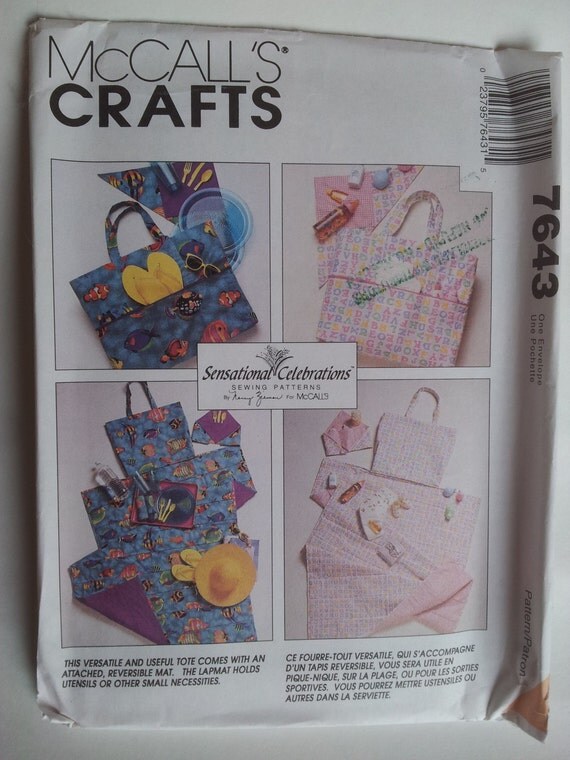 ... sewing pattern 7643 Tote bag with attached, reversible mat by Nancy