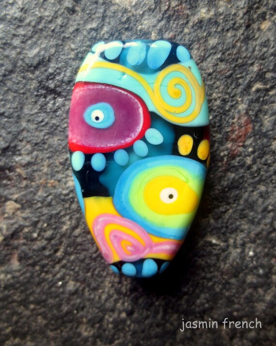 jasmin french ' bright night ' lampwork focal bead