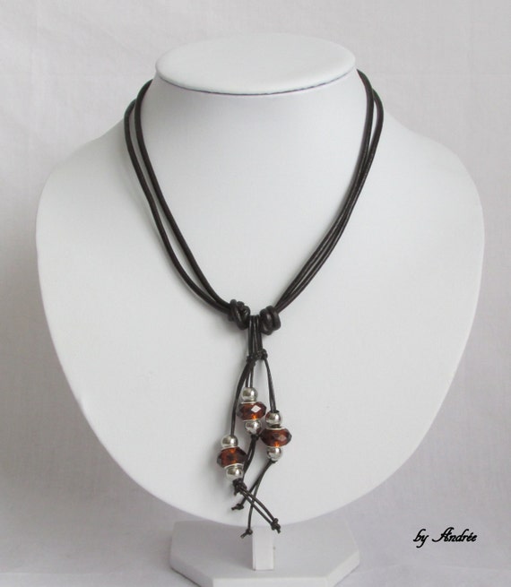 Items similar to Adjustable leather necklace, pandora prendantif fake