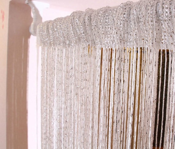 white with silver metallic thread curtain