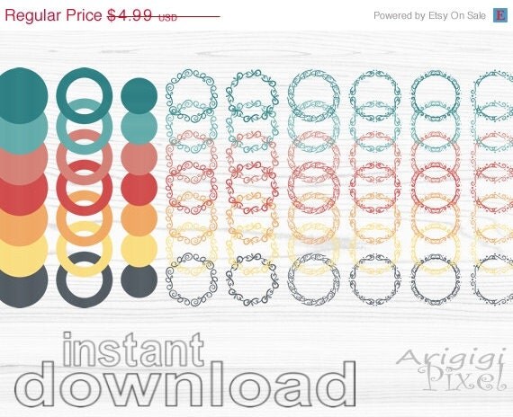 WEEKEND SALE 50 % OFF mix and match digital clip art set, circles and swirls, autumn colors, round frames, commercial use clipart, instant d Il_570xn