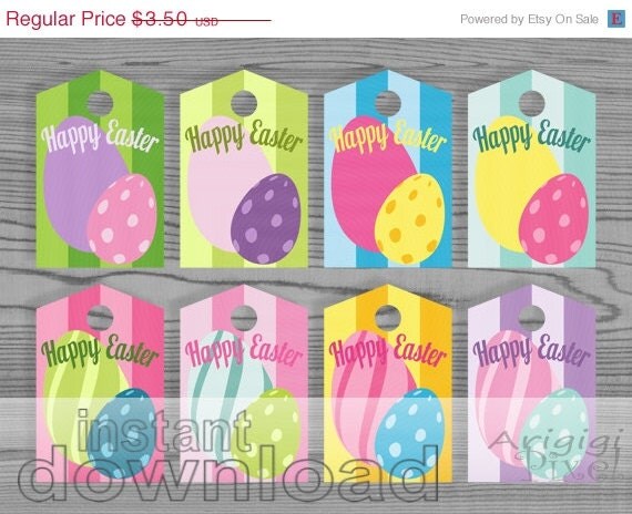ON SALE 50 % OFF Easter Eggs Printable Gift Tags Colorful Candy Gift Wrap Label Spring Colors Instant Download Il_570xn