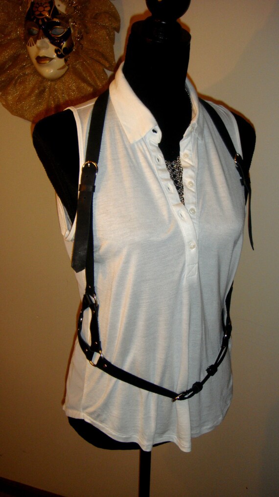 Black Leather Harness Belt Neck Piece Leather Accessory by Ninnos