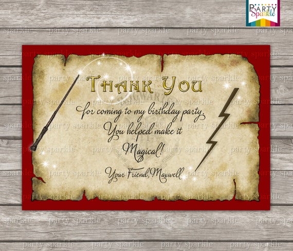 Hogwarts Thank You Card Harry Potter Birthday Personalized