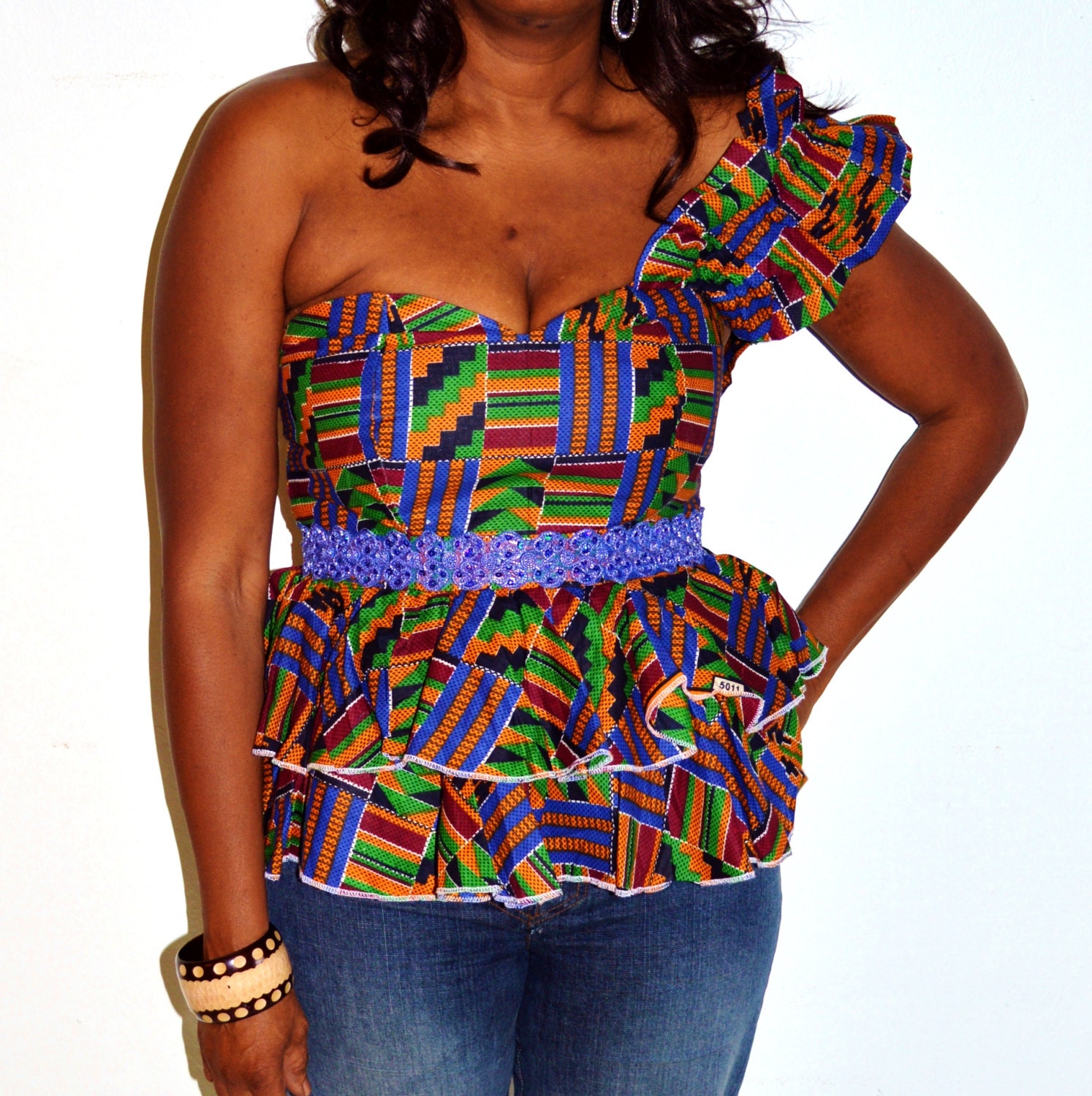 African Blouse Party Blouse African Kente Print One Shoulder