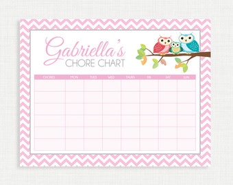 Printable Chore Chart- Chore Chart - Owl Chore Charts - Weekly Chore ...