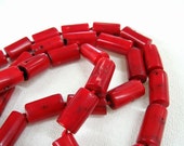 Red Coral Necklace, Chunky Natural Bamboo Coral, cylindric red necklace, Ukrainian corals, ethnic  jewelry.