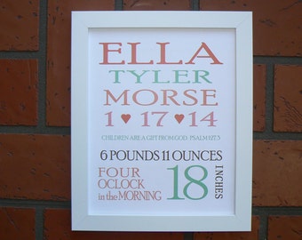 Custom Birth Statistics Stats with Scripture Baby Announcement Ella sample