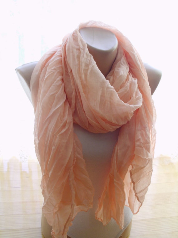 Items Similar To Light Coral Pink Scarf Soft Coral Scarf Crinkle Scarf ...