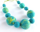 Felted necklace turquoise beaded necklace hand felted  felt, turquoise, lime