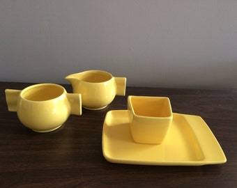 Vintage Franciscan Ware Gladding McBean Ceramic Streamline Moderne Cream And Sugar Four Piece Set
