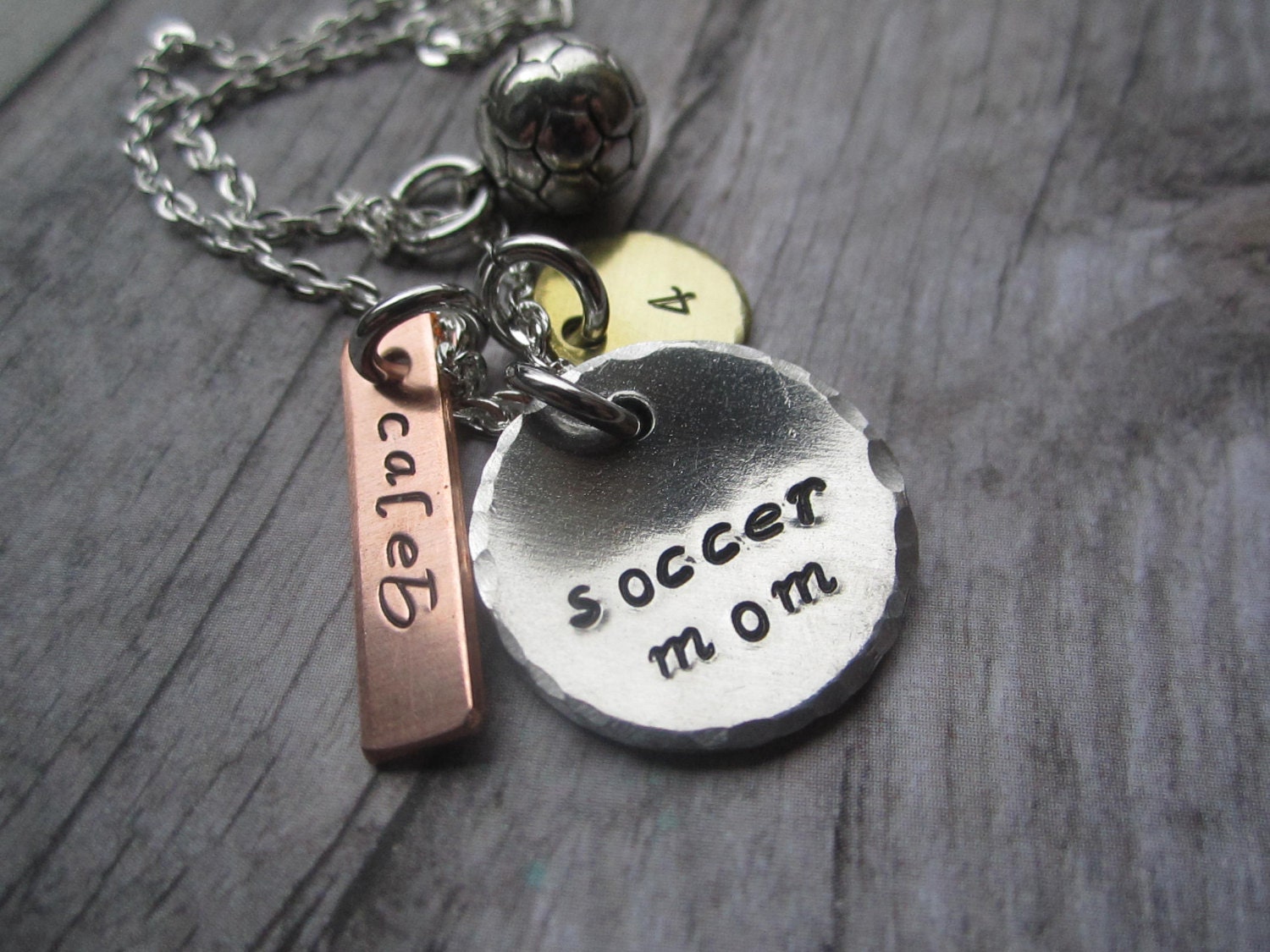 Mixed Metal Soccer Mom Necklace with soccer ball char soccer