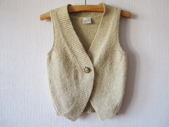 Ivory Beige Sweater Vest Mohair blend Knit Winter Pullover