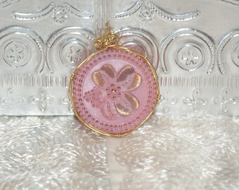 Hand wrapped Czech Glass Button Pendant