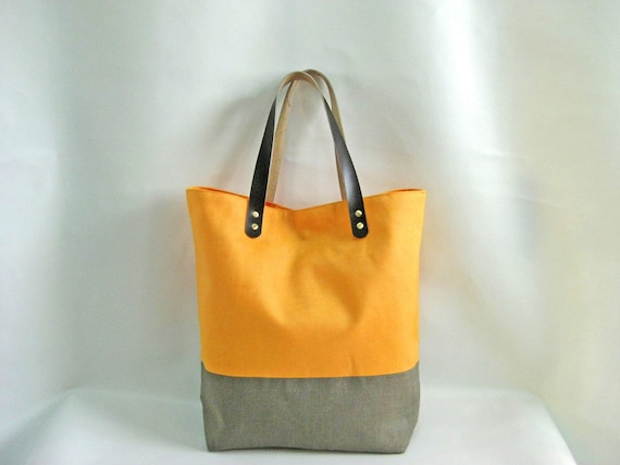 Lunch Bag Orange Linen Bag Orange Mini Tote Bag