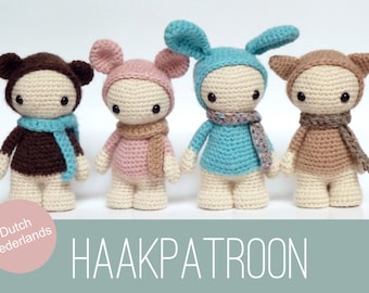 DUTCH / NEDERLANDS Amigurumi crochet pattern of four cute dolls - PDF