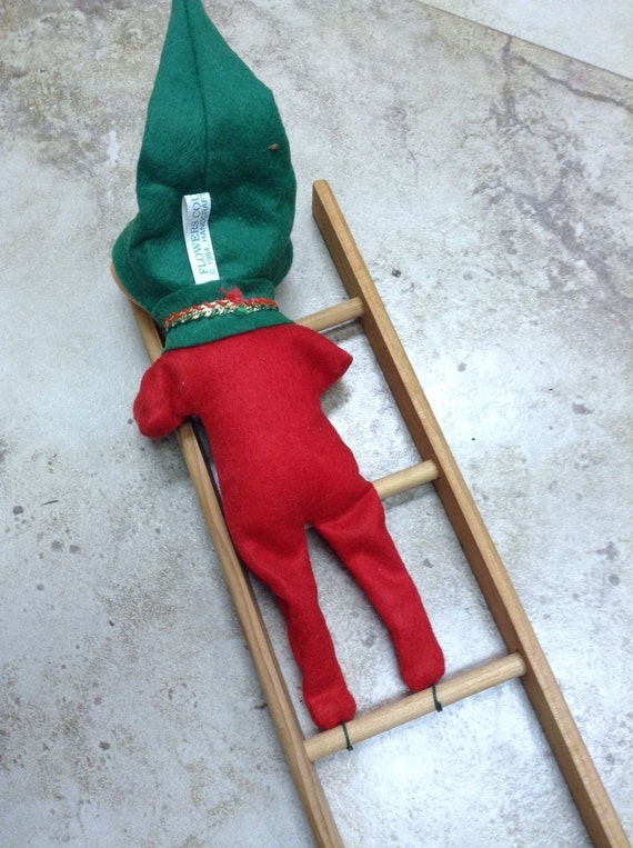 Vintage Pixie Elf Elves Climbing Ladder by