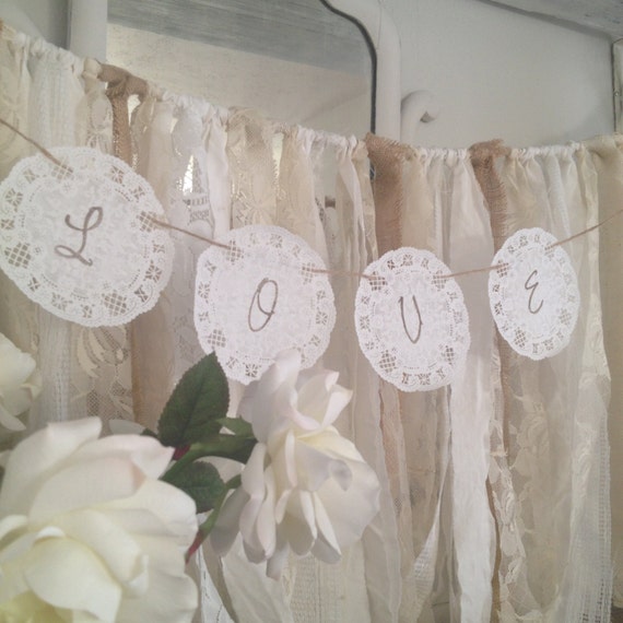 Paper Doily Wedding Garland Rustic Wedding by DenaDanielleDesigns