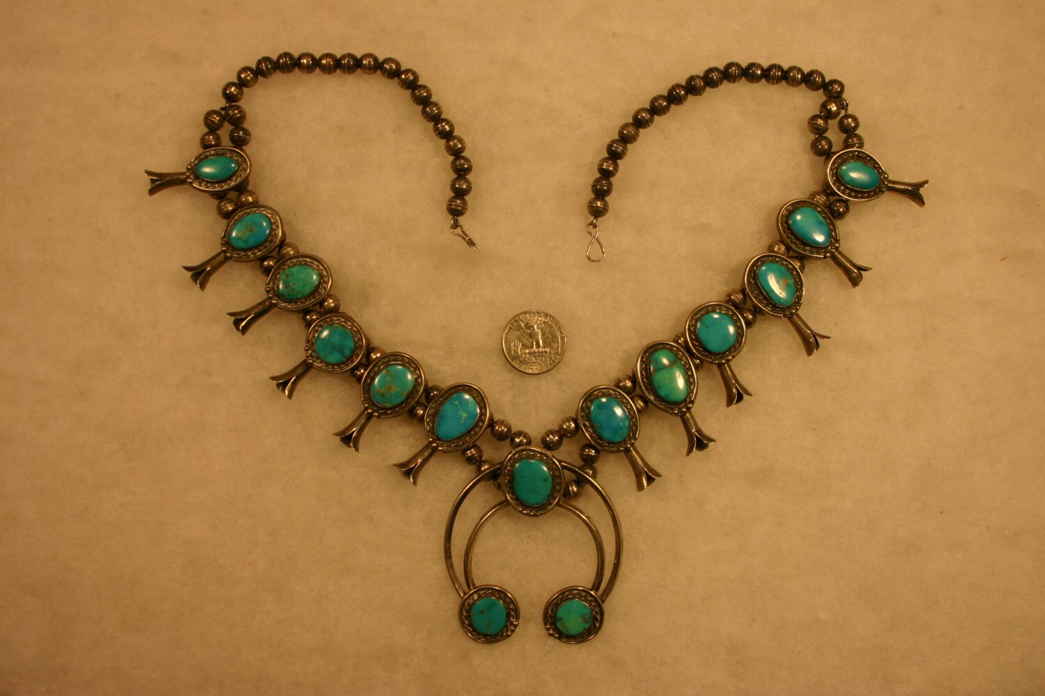 Navajo Indian Squash Blossom Necklace Sterling